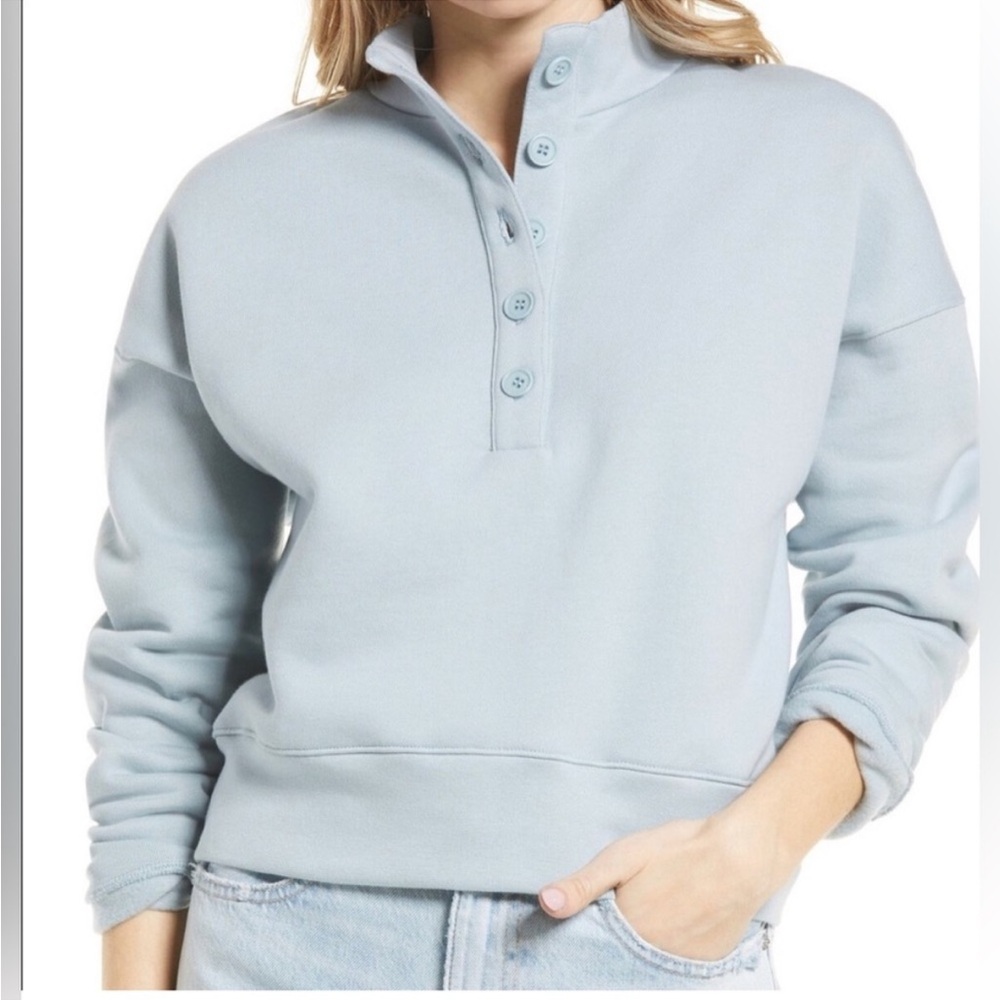 Reformation Marla Blue Button Down Cropped Sweatshirt size M